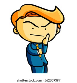 Funny and cool businessman in thinking pose finding idea - vector.