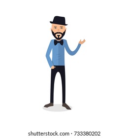 funny and cool cartoon guy in casual clothes, gesturing. Vector illustration, Hipster Style