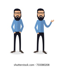 funny and cool cartoon guy in casual clothes, gesturing. Vector illustration, Hipster Style