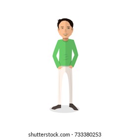 funny and cool cartoon guy in casual clothes, gesturing. Vector illustration, Hipster Style