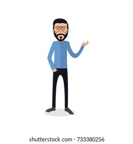 funny and cool cartoon guy in casual clothes, gesturing. Vector illustration, Hipster Style