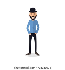 funny and cool cartoon guy in casual clothes, gesturing. Vector illustration, Hipster Style