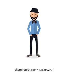 funny and cool cartoon guy in casual clothes, gesturing. Vector illustration, Hipster Style