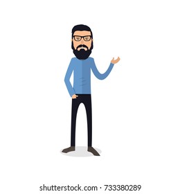 funny and cool cartoon guy in casual clothes, gesturing. Vector illustration, Hipster Style