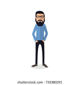 funny and cool cartoon guy in casual clothes, gesturing. Vector illustration, Hipster Style