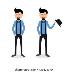 funny and cool cartoon guy in casual clothes, gesturing. Vector illustration, Hipster Style