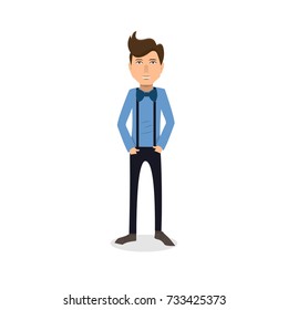 funny and cool cartoon guy in casual clothes, gesturing. Vector illustration, Hipster Style