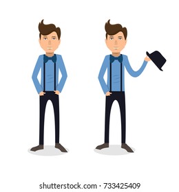 funny and cool cartoon guy in casual clothes, gesturing. Vector illustration, Hipster Style