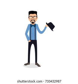 funny and cool cartoon guy in casual clothes, gesturing. Vector illustration, Hipster Style