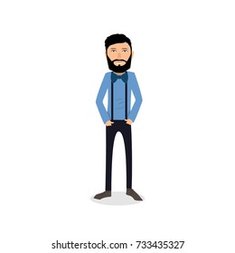 funny and cool cartoon guy in casual clothes, gesturing. Vector illustration, Hipster Style