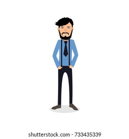funny and cool cartoon guy in casual clothes, gesturing. Vector illustration, Hipster Style