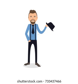 funny and cool cartoon guy in casual clothes, gesturing. Vector illustration, Hipster Style