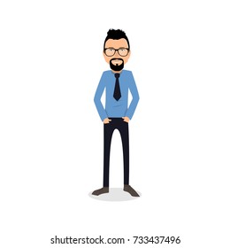 funny and cool cartoon guy in casual clothes, gesturing. Vector illustration, Hipster Style