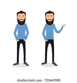 funny and cool cartoon guy in casual clothes, gesturing. Vector illustration, Hipster Style