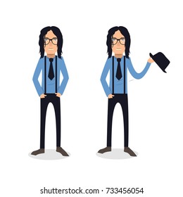 funny and cool cartoon guy in casual clothes, gesturing. Vector illustration, Hipster Style