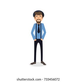 funny and cool cartoon guy in casual clothes, gesturing. Vector illustration, Hipster Style