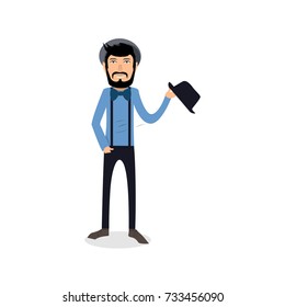 funny and cool cartoon guy in casual clothes, gesturing. Vector illustration, Hipster Style