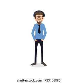 funny and cool cartoon guy in casual clothes, gesturing. Vector illustration, Hipster Style