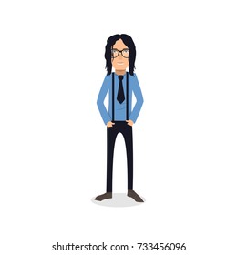 funny and cool cartoon guy in casual clothes, gesturing. Vector illustration, Hipster Style
