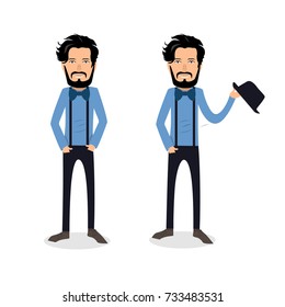 funny and cool cartoon guy in casual clothes, gesturing. Vector illustration, Hipster Style