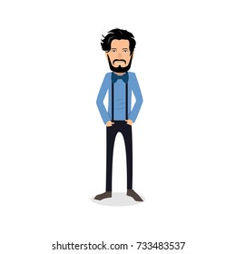 funny and cool cartoon guy in casual clothes, gesturing. Vector illustration, Hipster Style