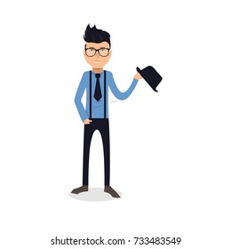 funny and cool cartoon guy in casual clothes, gesturing. Vector illustration, Hipster Style