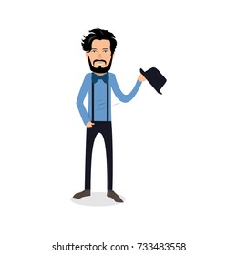 funny and cool cartoon guy in casual clothes, gesturing. Vector illustration, Hipster Style