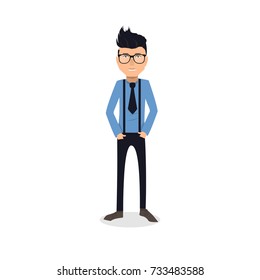 funny and cool cartoon guy in casual clothes, gesturing. Vector illustration, Hipster Style