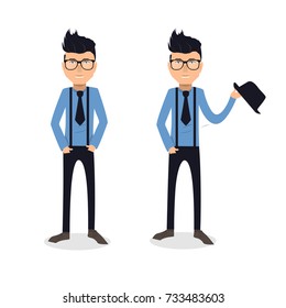 funny and cool cartoon guy in casual clothes, gesturing. Vector illustration, Hipster Style