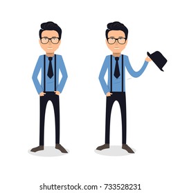 funny and cool cartoon guy in casual clothes, gesturing. Vector illustration, Hipster Style