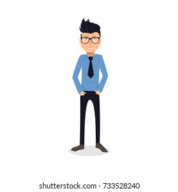 funny and cool cartoon guy in casual clothes, gesturing. Vector illustration, Hipster Style
