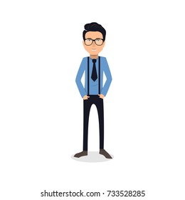 funny and cool cartoon guy in casual clothes, gesturing. Vector illustration, Hipster Style