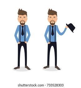funny and cool cartoon guy in casual clothes, gesturing. Vector illustration, Hipster Style