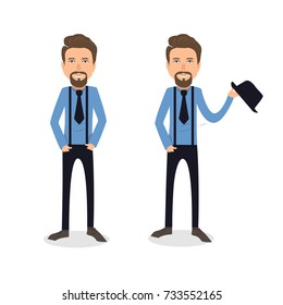 funny and cool cartoon guy in casual clothes, gesturing. Vector illustration, Hipster Style
