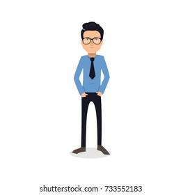 funny and cool cartoon guy in casual clothes, gesturing. Vector illustration, Hipster Style