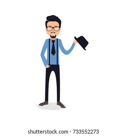 funny and cool cartoon guy in casual clothes, gesturing. Vector illustration, Hipster Style