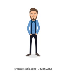 funny and cool cartoon guy in casual clothes, gesturing. Vector illustration, Hipster Style