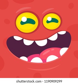 Funny cool cartoon monster face. Vector Halloween red monster character