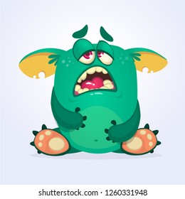 Funny cool cartoon monster waving. Vector illustration
