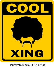 funny cool crossing street sign man with large afro