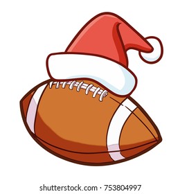 Funny, cool, and cute rugby ball wearing Santa's hat - vector.