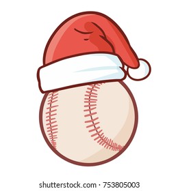 Funny, cool, and cute softball wearing Santa's hat - vector.