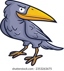 Funny cool grey crow cartoon illustration