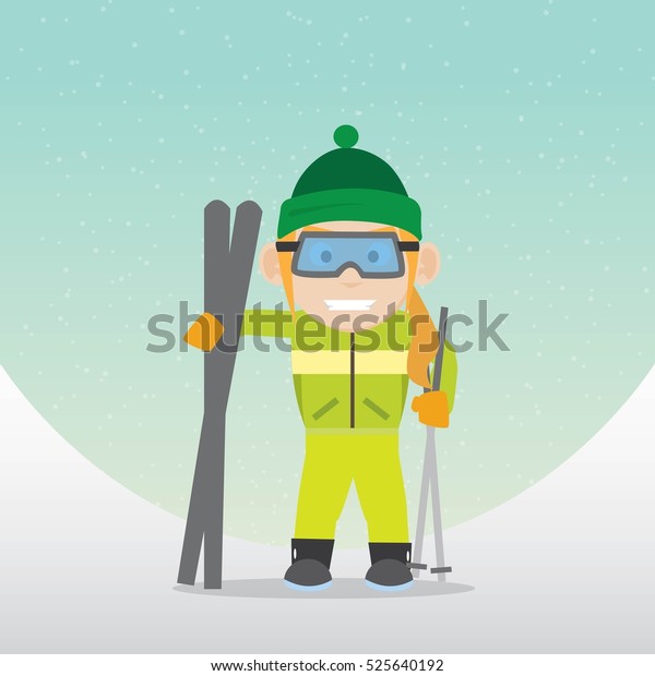 Funny Cool Kids Playing Ski On Stock Vector (Royalty Free) 525640192