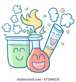 Funny and cool laboratories tubes smiling happily - vector.