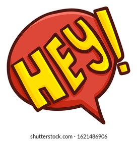 Funny and cool red balloon text with yellow "HEY!!" word on it