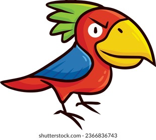 Funny cool red blue green parrot cartoon illustration