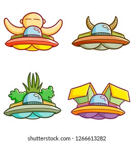 Funny and cool UFO set - vector.