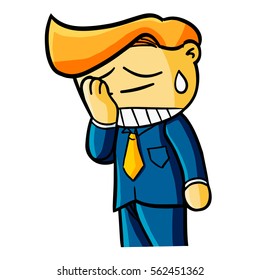 Funny and cool worried businessman with dark blue suit - vector.