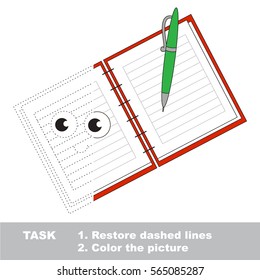 Funny Copybook. Dot to dot educational game for kids. Half tracing worksheet to be colored.
